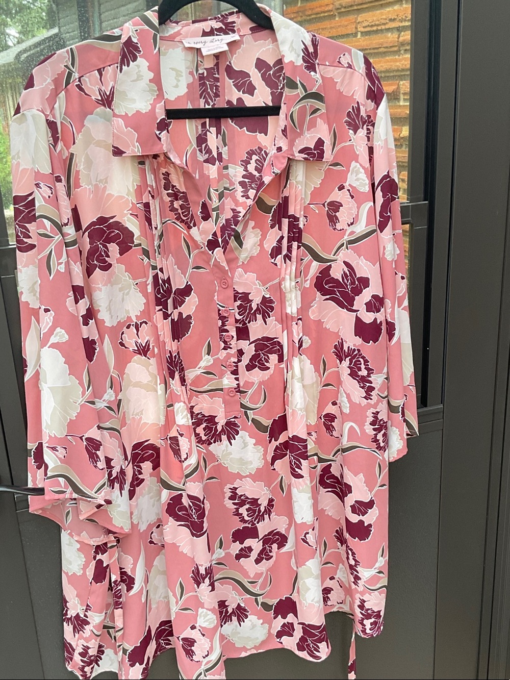 Penningtons Pink Floral Button-Front Tunic with Burgundy Accents